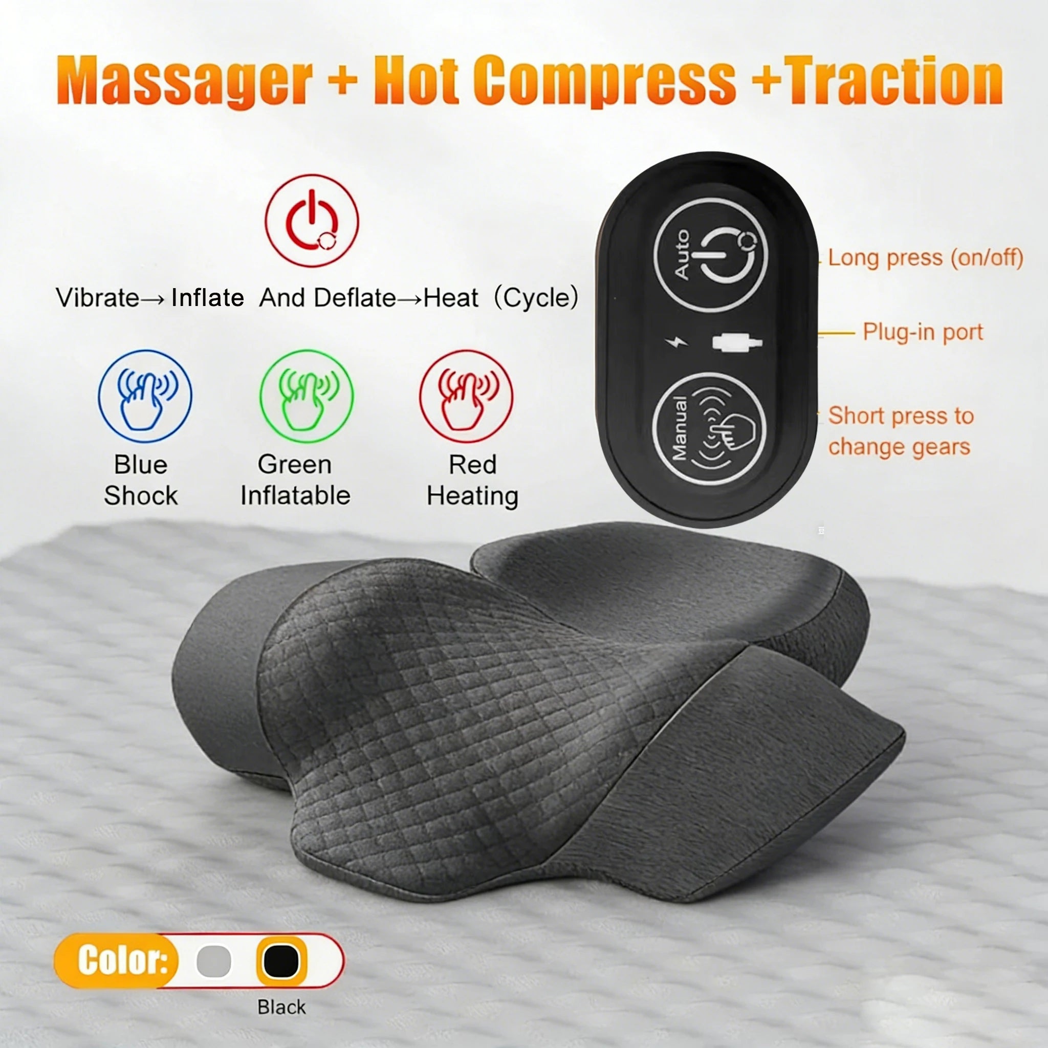 Electric Neck Massager Pillow Cervical Stretcher Heating Vibration Massage Back Traction Orthopedic Sleeping Pillows Support Quick Pick Grocers